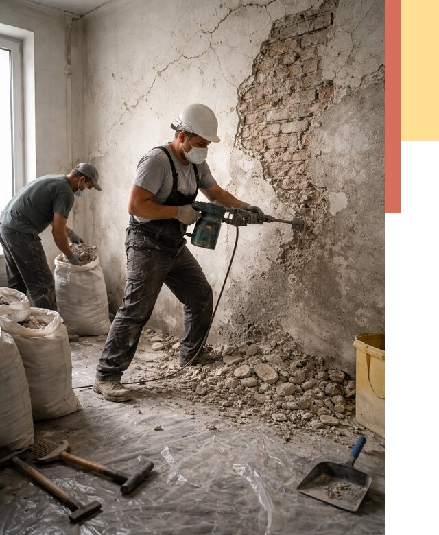 Демонтаж штукатурки со стен в Дивногорске от 7279 руб/м² — быстро и недорого | ОТДЕЛОЧНИК-Двн