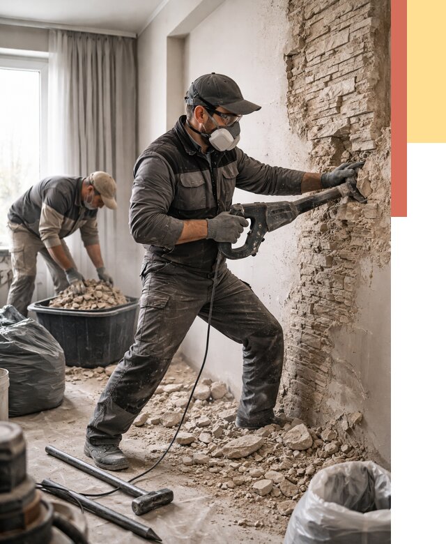 Демонтаж декоративного камня в Дивногорске от 1466 руб/м² — быстро и недорого | ОТДЕЛОЧНИК-Двн