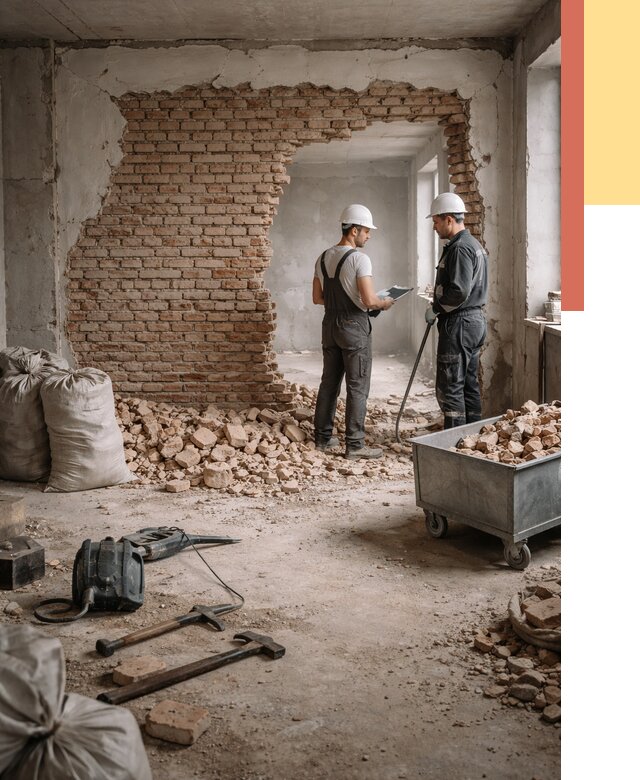 Демонтаж кирпичных стен в Дивногорске от 4246 руб. — быстро, недорого, под ключ | ОТДЕЛОЧНИК-Двн