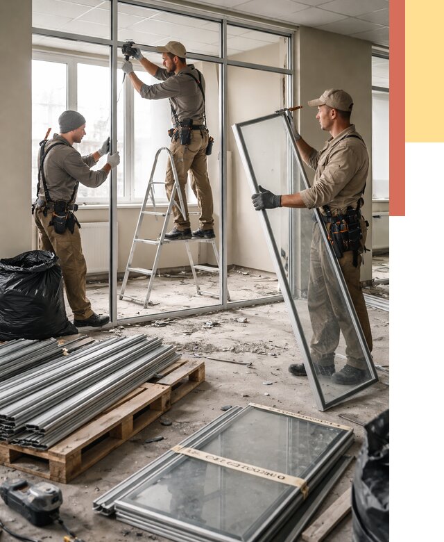 Демонтаж алюминиевых перегородок в Дивногорске от 4246 руб. — быстро и недорого | ОТДЕЛОЧНИК-Двн