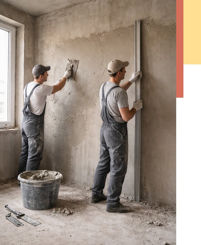 Штукатурка бетонных стен в Дивногорске от 4550 руб/м² — качественно и быстро | ОТДЕЛОЧНИК-Двн