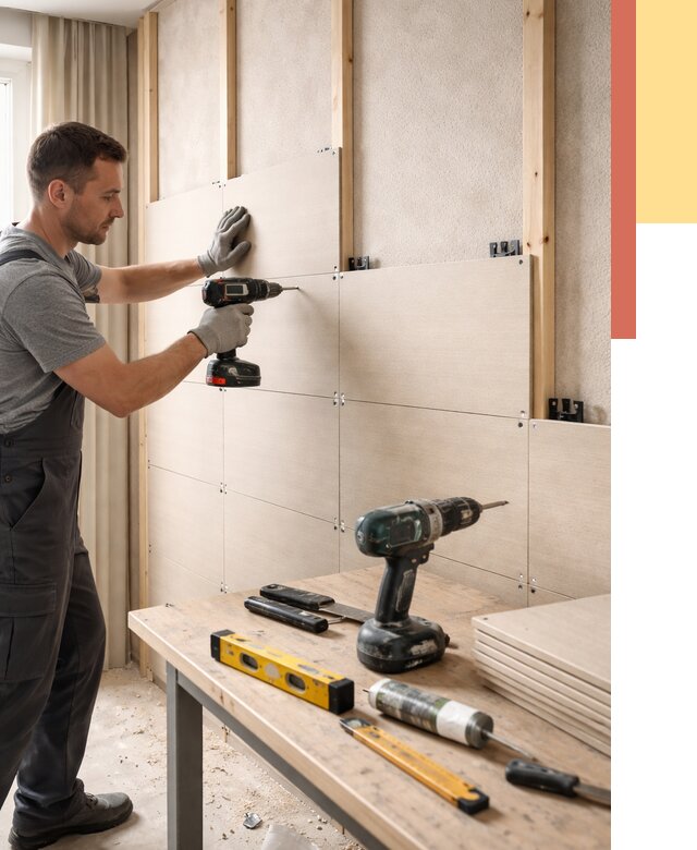 Монтаж МДФ панелей на стены в Дивногорске от 1264 руб. под ключ | ОТДЕЛОЧНИК-Двн