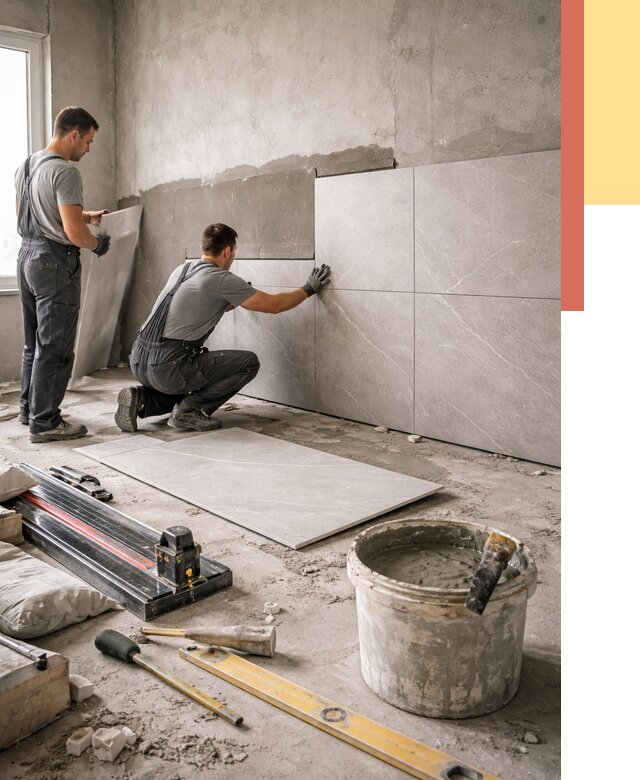 Облицовка стен керамогранитом в Дивногорске от 4246 руб./м² — услуги под ключ | ОТДЕЛОЧНИК-Двн