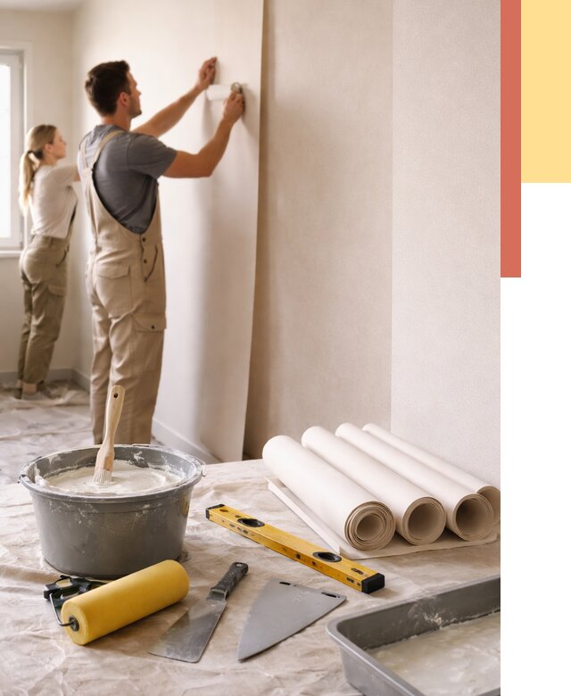 Поклейка бумажных обоев в Дивногорске от 5561 руб./м2 — быстро и недорого | ОТДЕЛОЧНИК-Двн