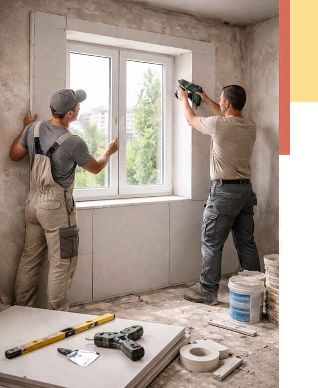 Монтаж откосов из гипсокартона в Дивногорске от 4550 руб. под ключ | ОТДЕЛОЧНИК-Двн