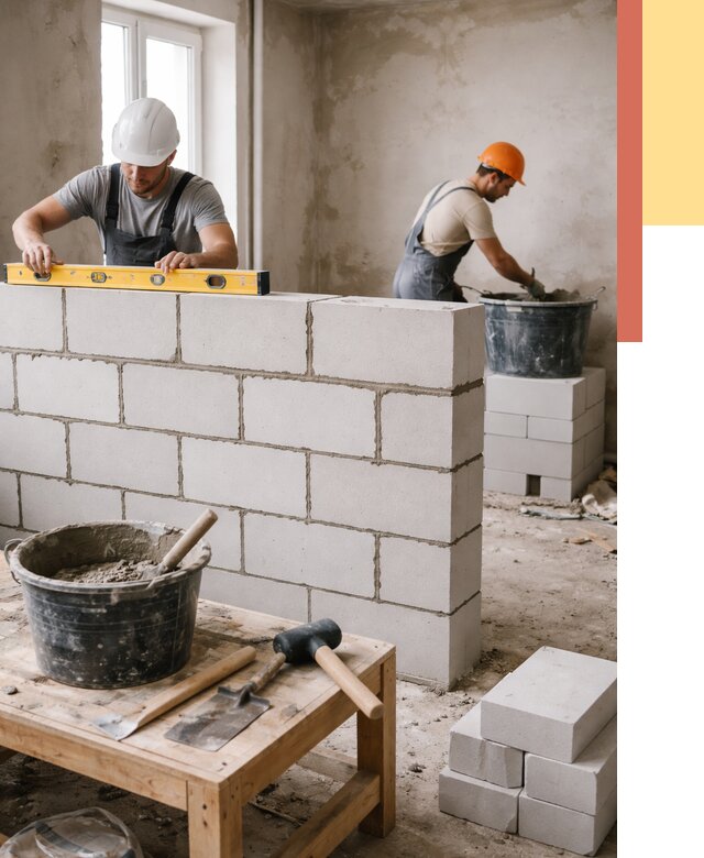 Кладка перегородок из газобетона в Дивногорске от 3235 руб. под ключ | ОТДЕЛОЧНИК-Двн