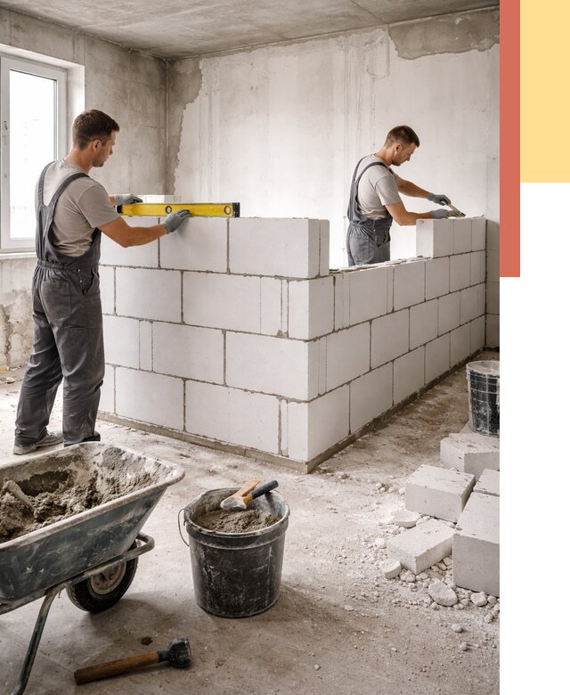 Кладка перегородок из ПГП в Дивногорске от 2528 руб./м2 — монтаж и возведение под ключ | ОТДЕЛОЧНИК-Двн