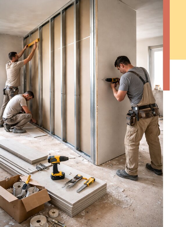 Монтаж однослойной перегородки из гипсокартона в Дивногорске от 657 руб. | ОТДЕЛОЧНИК-Двн