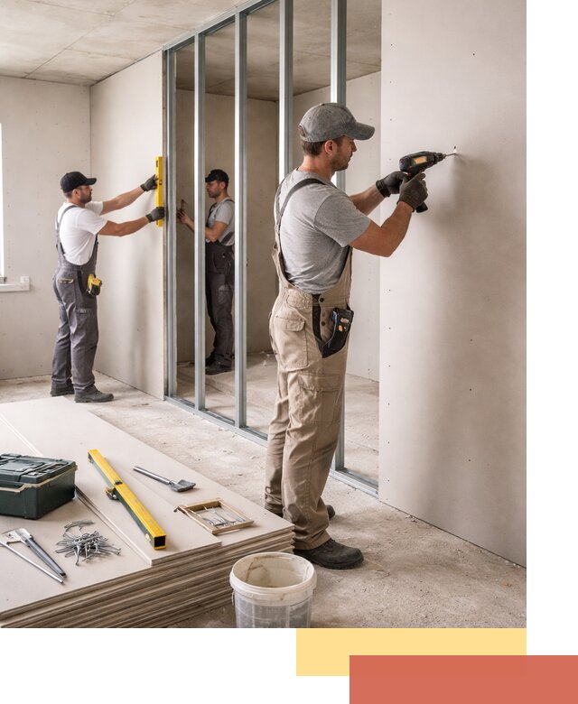 Однослойная перегородка из гипсокартона в Дивногорске под ключ, монтаж и отделка