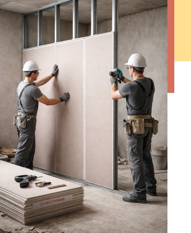 Перегородка из огнестойкого гипсокартона в Дивногорске от 1870 руб. под ключ | ОТДЕЛОЧНИК-Двн