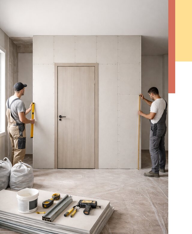 Перегородка из гипсокартона с дверью в Дивногорске от 4550 руб. под ключ | ОТДЕЛОЧНИК-Двн