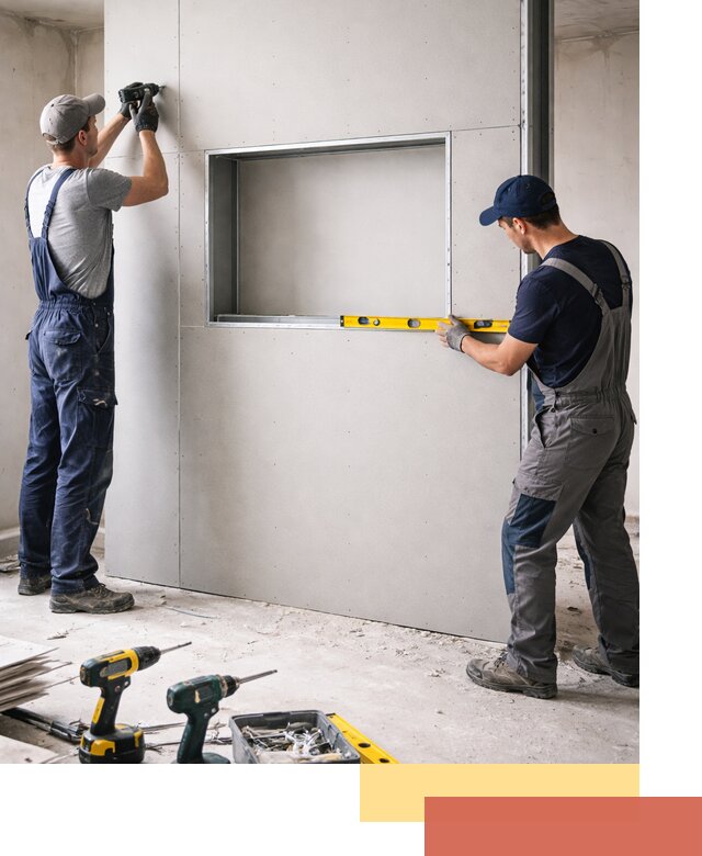 Перегородка из гипсокартона с нишей под декор в Дивногорске