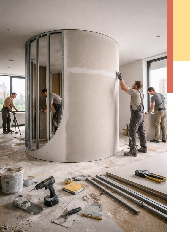 Радиусная перегородка из гипсокартона в Дивногорске от 2932 руб. под ключ | ОТДЕЛОЧНИК-Двн