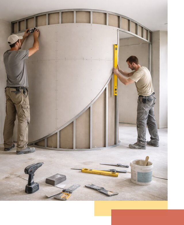 Радиусная перегородка из гипсокартона в Дивногорске под ключ