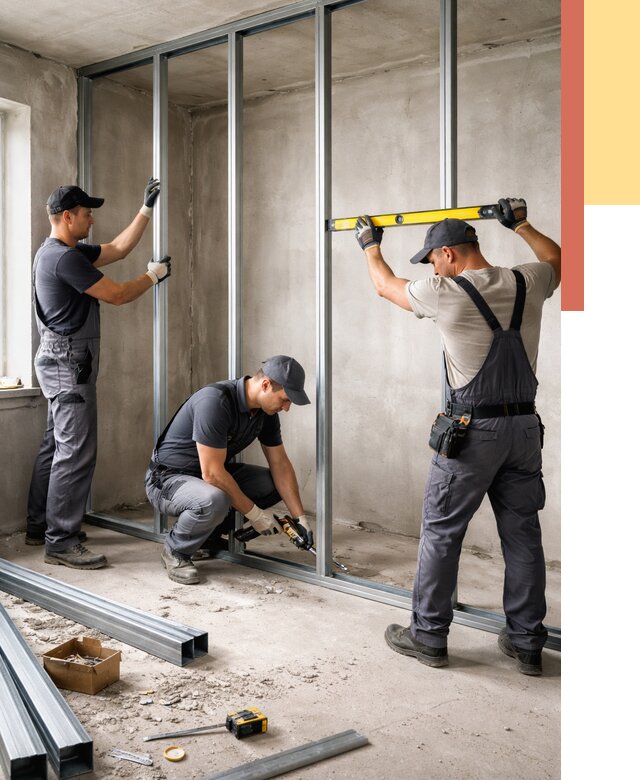 Монтаж каркаса перегородки из профиля в Дивногорске от 758 руб. | ОТДЕЛОЧНИК-Двн