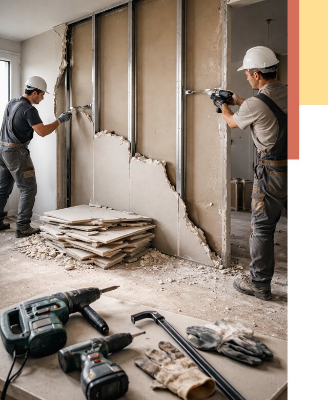 Демонтаж перегородки из гипсокартона в Дивногорске от 1213 руб. быстро и недорого | ОТДЕЛОЧНИК-Двн