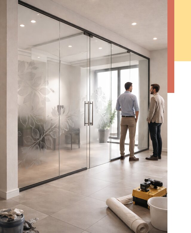 Стеклянные перегородки с рисунком в Дивногорске от 12638 руб. монтаж и нанесение | ОТДЕЛОЧНИК-Двн