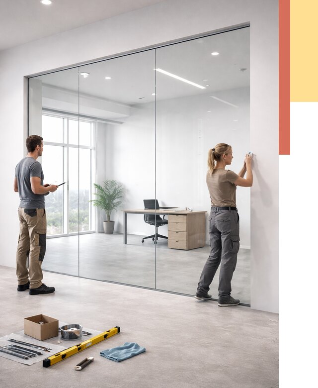 Перегородки из закаленного стекла в Дивногорске от 9605 руб. под ключ | ОТДЕЛОЧНИК-Двн