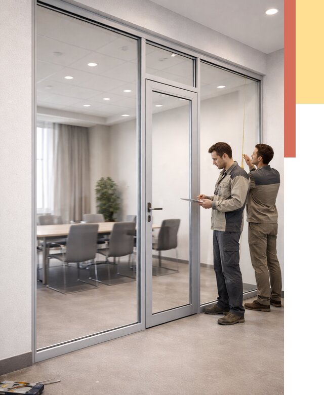 Установка и монтаж алюминиевых перегородок со стеклом в Дивногорске от 8290 руб. | ОТДЕЛОЧНИК-Двн