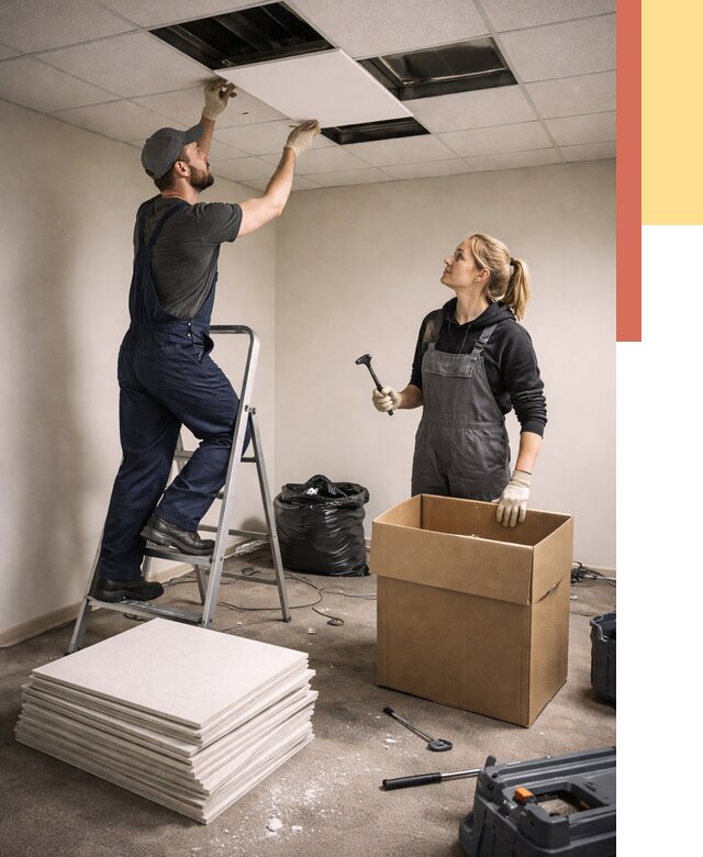 Демонтаж потолочной плитки в Дивногорске от 4550 руб. быстро и недорого | ОТДЕЛОЧНИК-Двн