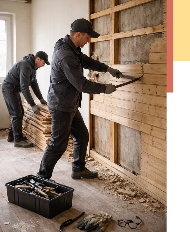 Демонтаж вагонки в Дивногорске от 3842 руб/м2 — быстро и недорого | ОТДЕЛОЧНИК-Двн