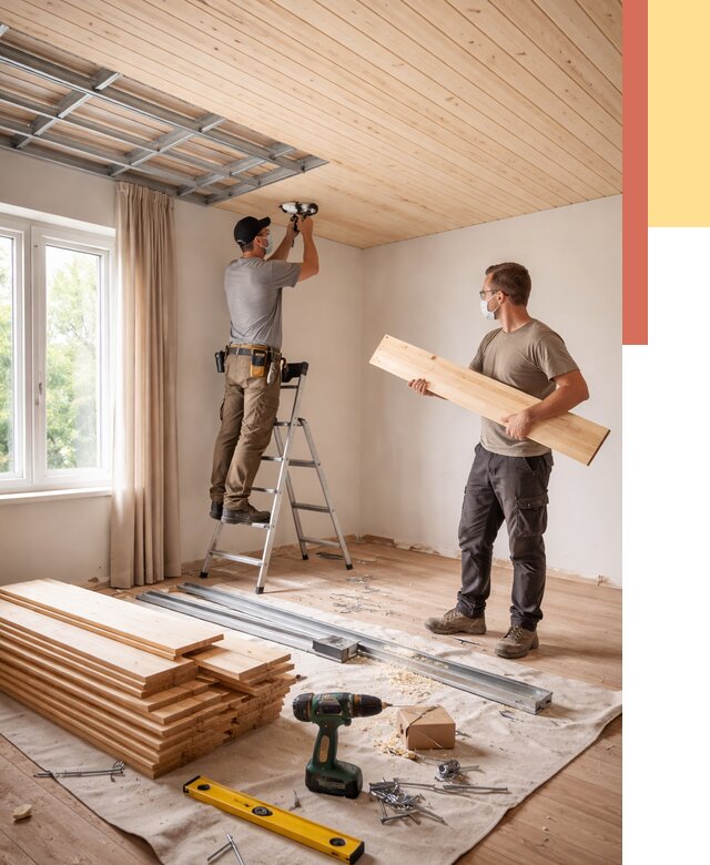 Монтаж потолка из вагонки в Дивногорске от 6572 руб. | Быстро и недорого — ОТДЕЛОЧНИК-Двн