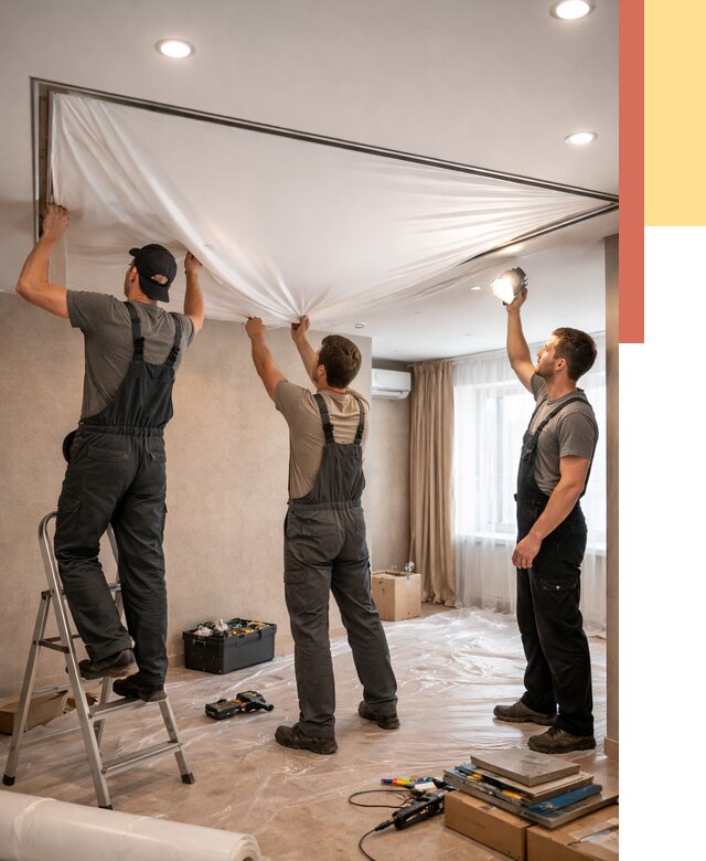 Монтаж ПВХ натяжного потолка в Дивногорске от 3539 руб. под ключ | ОТДЕЛОЧНИК-Двн