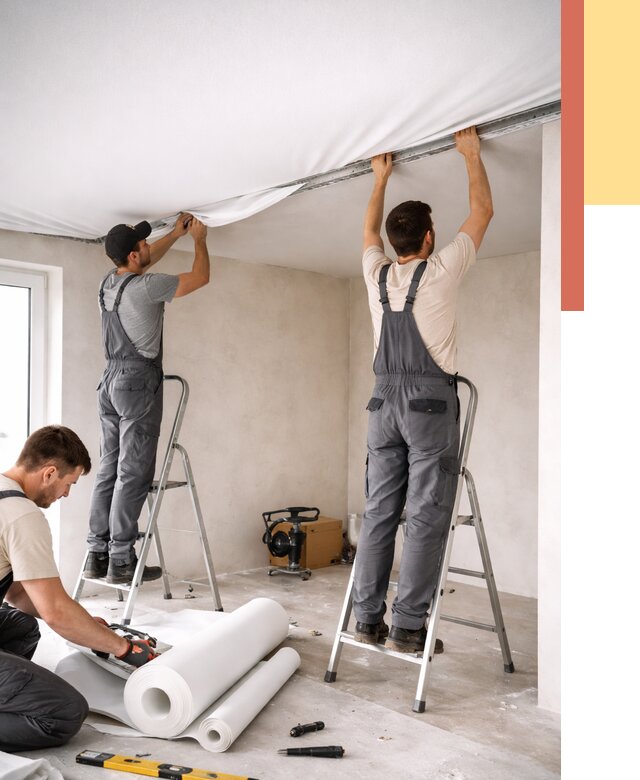 Монтаж тканевого натяжного потолка в Дивногорске от 3539 руб. под ключ | ОТДЕЛОЧНИК-Двн