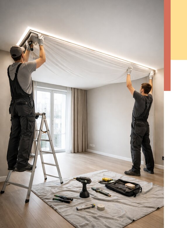 Монтаж парящего натяжного потолка в Дивногорске от 4550 руб. быстро и недорого | ОТДЕЛОЧНИК-Двн