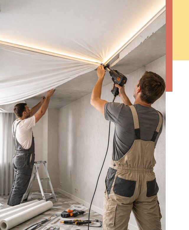 Монтаж натяжного потолка с подсветкой в Дивногорске от 960 руб. | ОТДЕЛОЧНИК-Двн