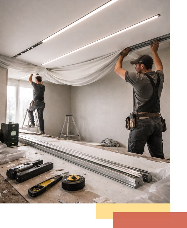 Монтаж натяжных потолков со световыми линиями в Дивногорске