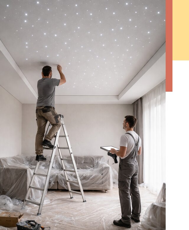 Монтаж натяжного потолка «звездное небо» в Дивногорске от 6572 руб. | ОТДЕЛОЧНИК-Двн