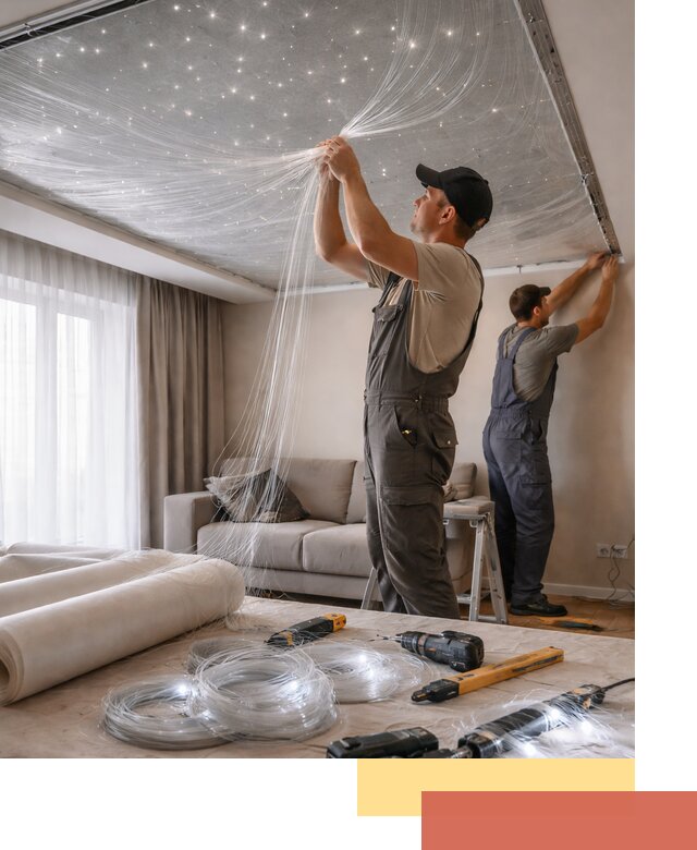 Монтаж натяжного потолка «Звездное небо» в Дивногорске