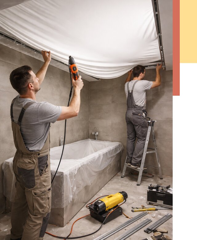 Монтаж натяжного потолка в ванной в Дивногорске от 1213 руб. под ключ | ОТДЕЛОЧНИК-Двн