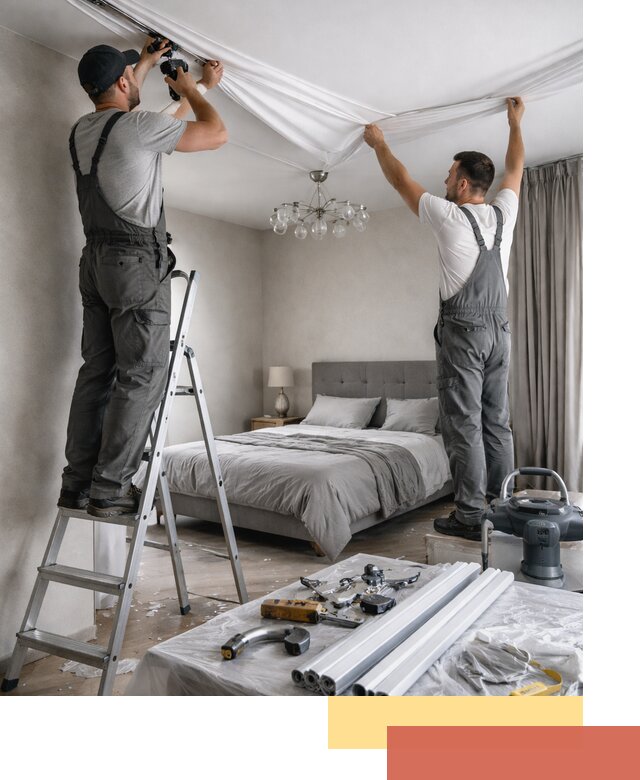 Монтаж натяжного потолка в спальне в Дивногорске