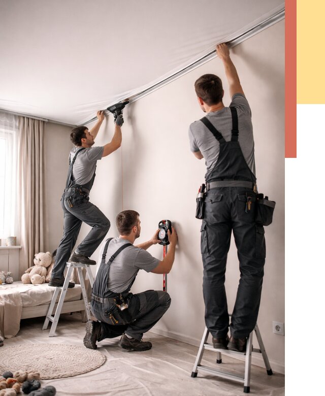 Монтаж натяжного потолка в детской в Дивногорске от 3539 руб. — быстро и недорого | ОТДЕЛОЧНИК-Двн