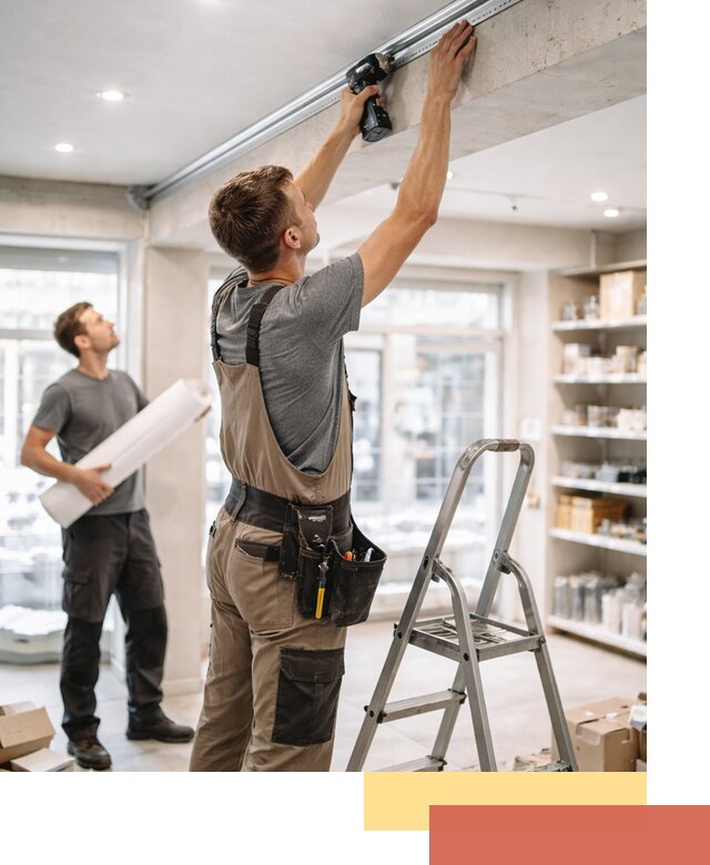 Монтаж натяжных потолков в магазине в Дивногорске