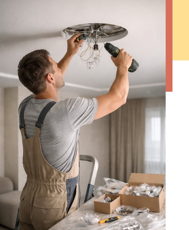 Установка люстры в натяжной потолок в Дивногорске от 1213 руб. | Быстро и недорого — ОТДЕЛОЧНИК-Двн