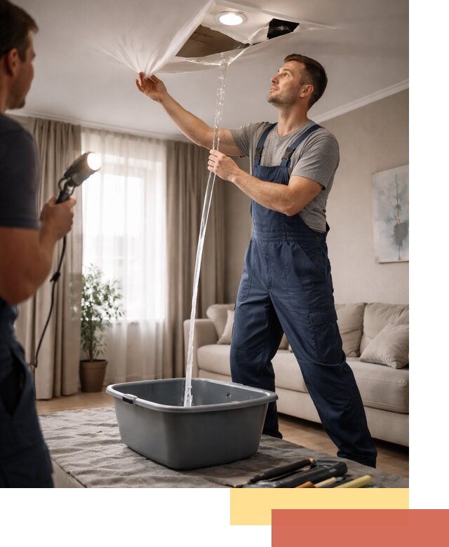 Слив воды с натяжного потолка в Дивногорске быстро и аккуратно