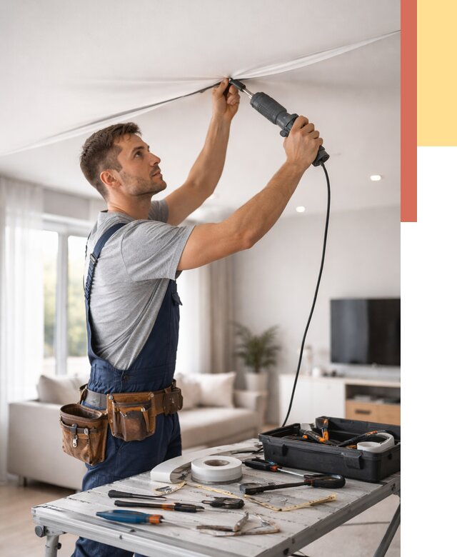 Ремонт натяжных потолков в Дивногорске от 9605 руб. под ключ — ОТДЕЛОЧНИК-Двн