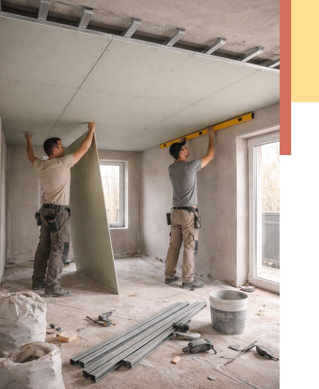 Одноуровневый потолок из гипсокартона в Дивногорске от 758 руб. — монтаж под ключ | ОТДЕЛОЧНИК-Двн