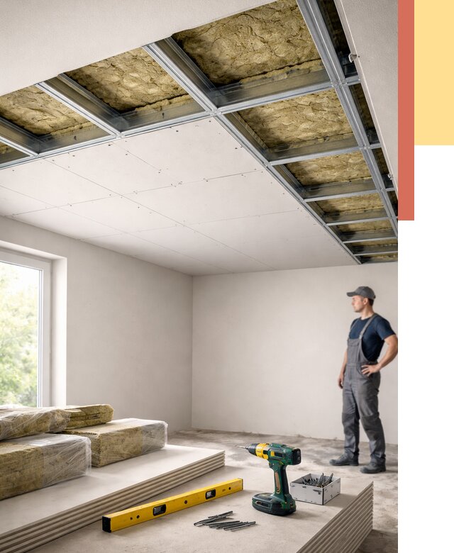 Звукоизоляция потолка ГКЛ в Дивногорске от 960 руб. — монтаж под ключ | ОТДЕЛОЧНИК-Двн