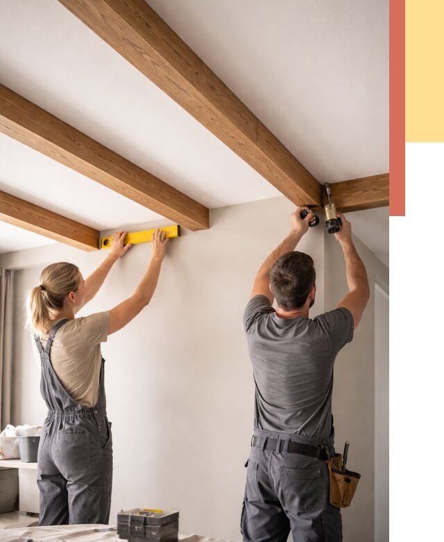 Монтаж декоративных балок на потолок в Дивногорске от 4246 руб. — ОТДЕЛОЧНИК-Двн